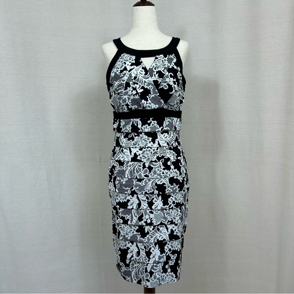 White House Black Market Black and White Cocktail Dress 6